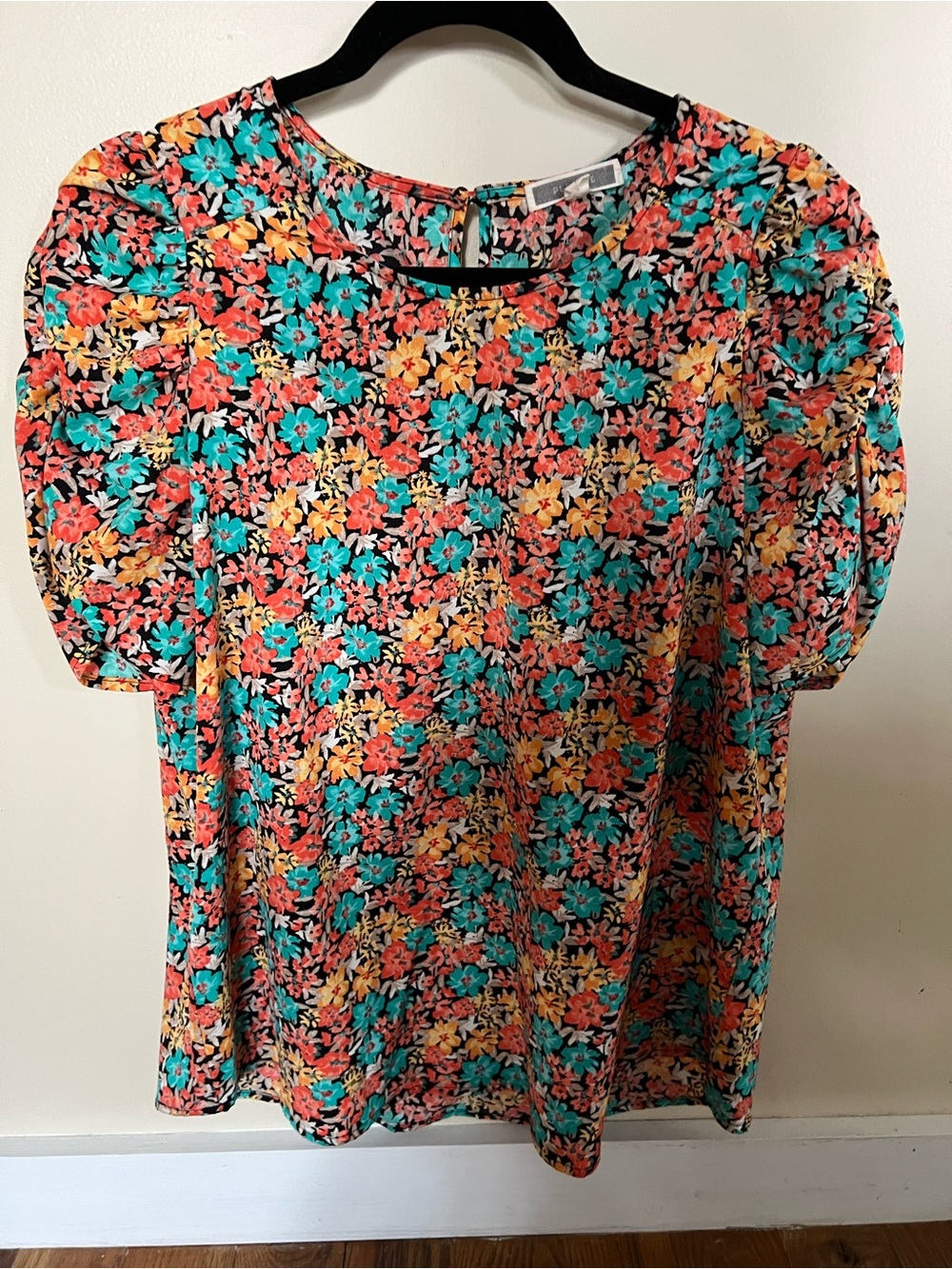 Pleione Floral Puff-Sleeve Top Blouse Anthropologie Cottagecore Free people Med